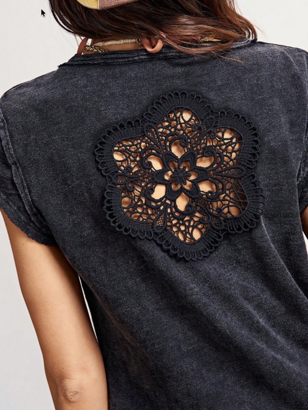 BellanBlue Black Crochet-Back Short Sleeve Tee